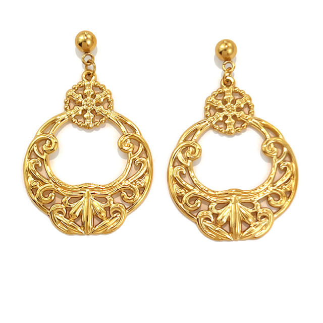 18KG Hollow out circle stainless steel earrings