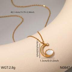 Dainty white shell inlaid pendant necklace stainless steel necklace