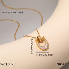 Dainty white shell inlaid pendant necklace stainless steel necklace
