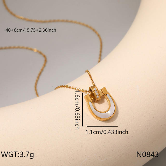 Dainty white shell inlaid pendant necklace stainless steel necklace