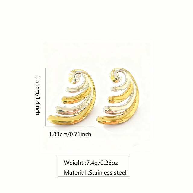 Mix color wave shape stainless steel earrings