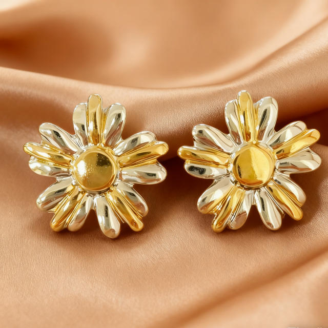 Popular mix color sunflower stainless steel earrings