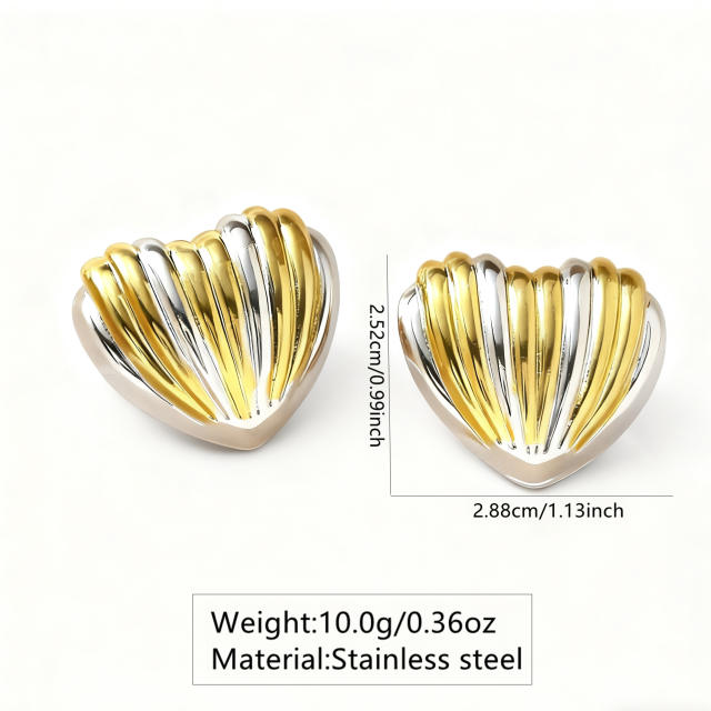 Classic stripe pattern heart mix color stainless steel earrings