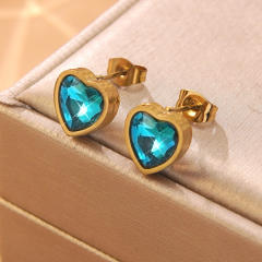Colorful cubic zircon heart stainless steel earrings studs