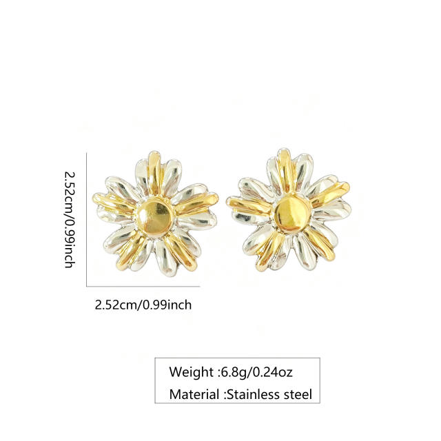 Popular mix color sunflower stainless steel earrings
