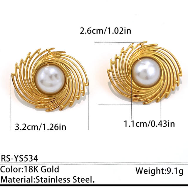 Vintage leaf shape pearl stainless steel earrings