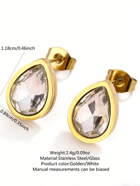18KG drop shape crystal stainless steel earrings studs