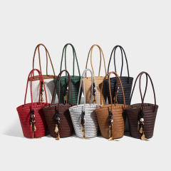 Unique Woven Bag New Summer Trendy French Retro Bucket Tote Shoulder Bag