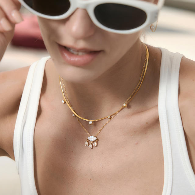 White Zircon Necklace for Women stainless steel necklace