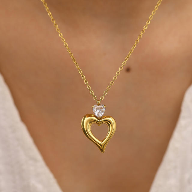 Best-Selling Ins-Style Heart-Shaped Diamond-Encrusted stainless steel necklace earrings set