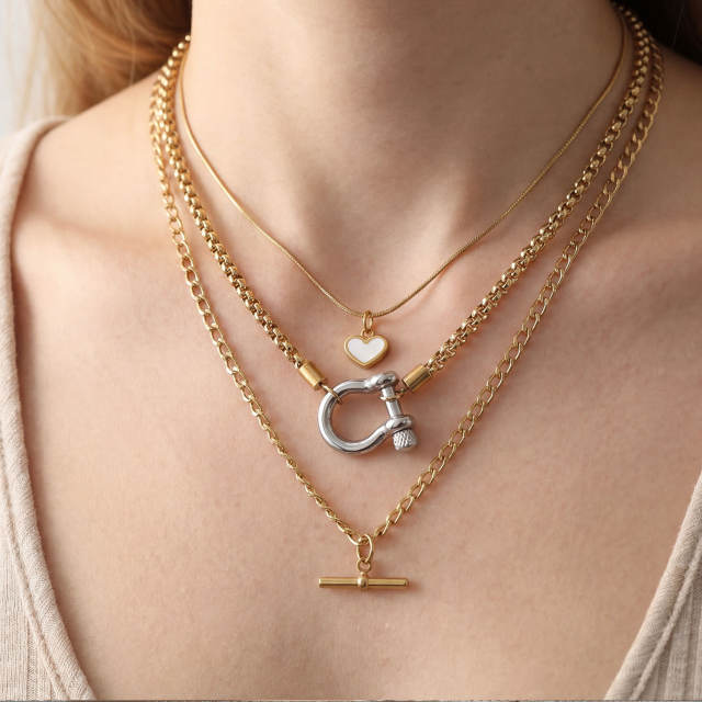 Hiphop personality heart pendant stainless steel necklace stackable necklace