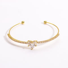 Colorful cubic zircon heart full diamond women copper bangle bracelet