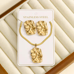 Heart-Shaped Geometric Fashion Concave-Convex Surface Earrings necklace set