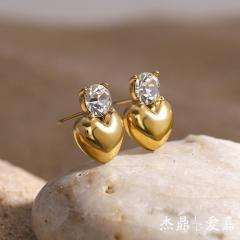 18k gold heart stainless steel earrings with diamond earrings