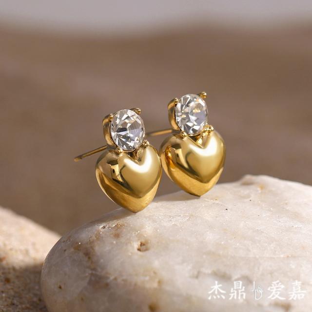 18k gold heart stainless steel earrings with diamond earrings