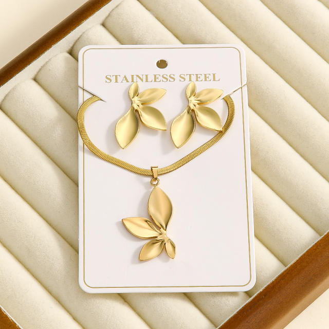 Heart-Shaped Geometric Fashion Concave-Convex Surface Earrings necklace set