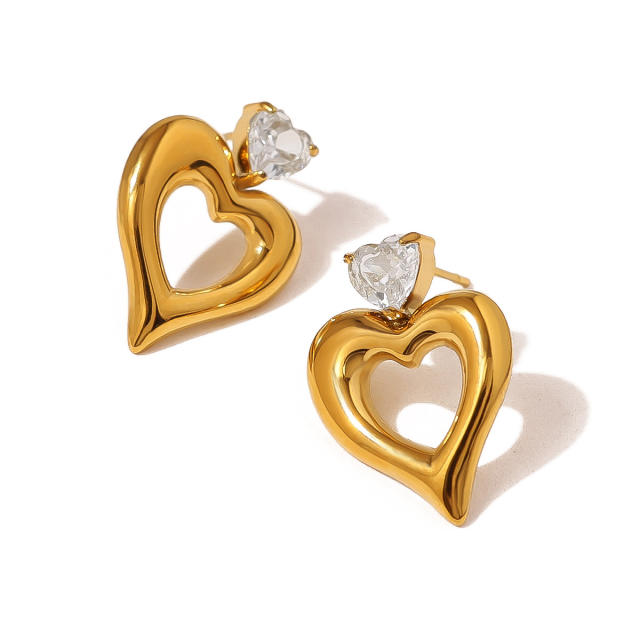 Best-Selling Ins-Style Heart-Shaped Diamond-Encrusted stainless steel necklace earrings set