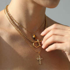 Punk trend diamond cross pendant stainless steel necklace stackable necklace