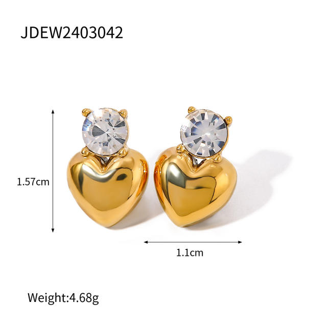 18k gold heart stainless steel earrings with diamond earrings
