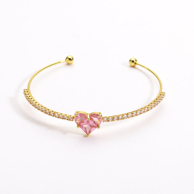 Colorful cubic zircon heart full diamond women copper bangle bracelet