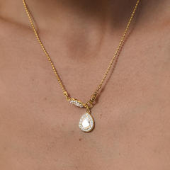 Elegant Titanium Steel Zircon Necklace drop pendant stainless steel necklace diamond necklace