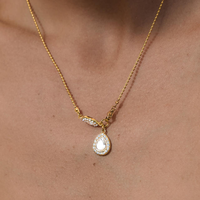 Elegant Titanium Steel Zircon Necklace drop pendant stainless steel necklace diamond necklace