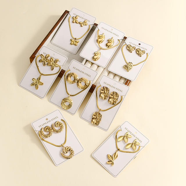 Heart-Shaped Geometric Fashion Concave-Convex Surface Earrings necklace set
