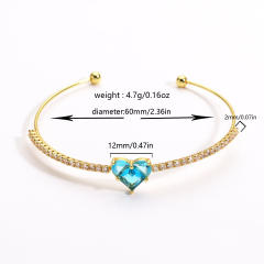Colorful cubic zircon heart full diamond women copper bangle bracelet