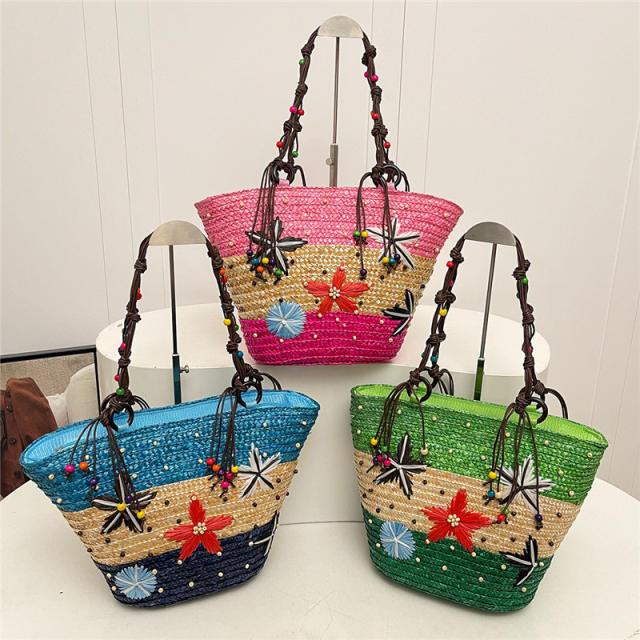 Bohemian style embroidered hand-woven beach bag