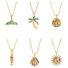 Summer beach Abalone pendant stainless steel necklace