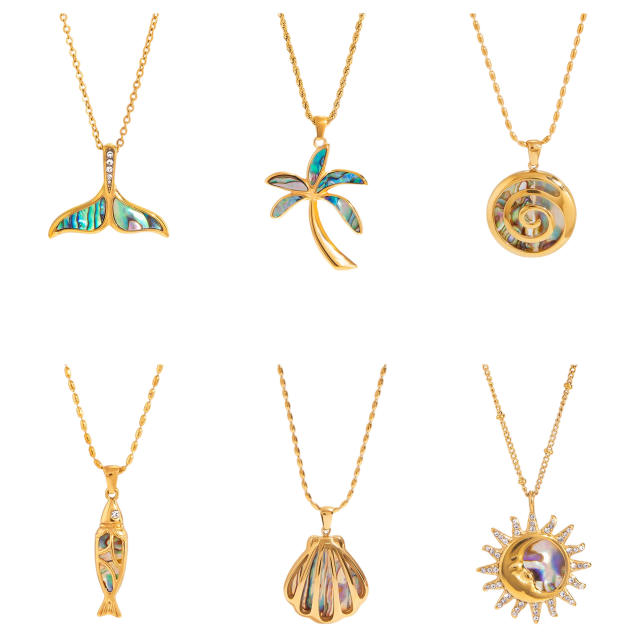 Summer beach Abalone pendant stainless steel necklace