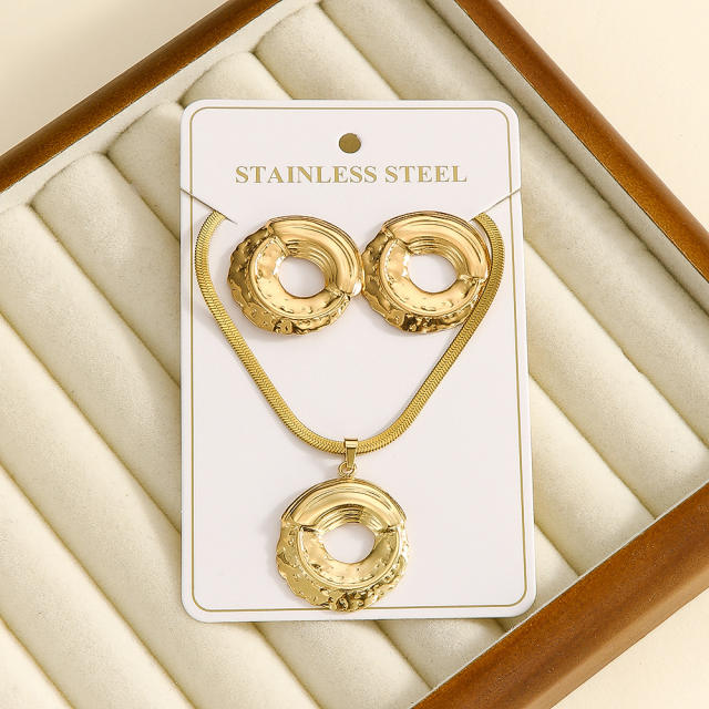 Heart-Shaped Geometric Fashion Concave-Convex Surface Earrings necklace set