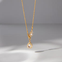 Elegant Titanium Steel Zircon Necklace drop pendant stainless steel necklace diamond necklace