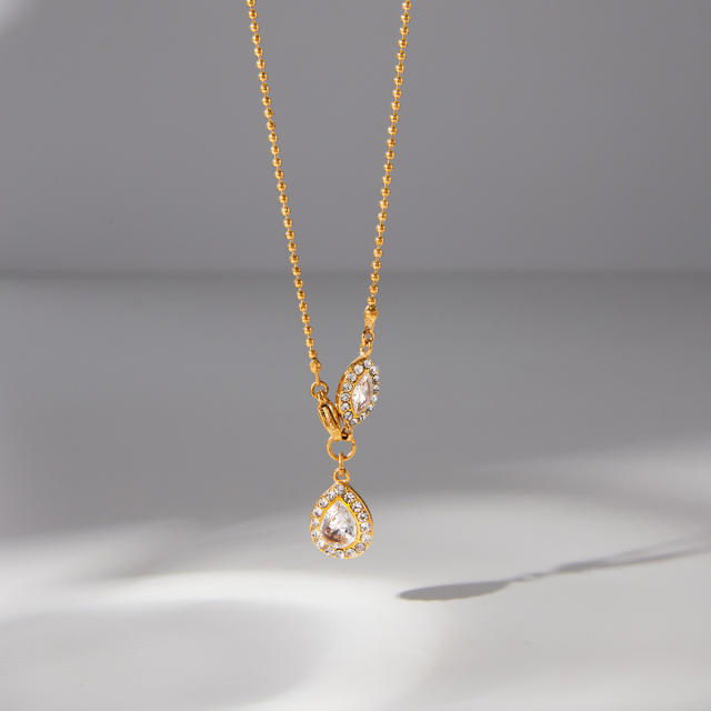 Elegant Titanium Steel Zircon Necklace drop pendant stainless steel necklace diamond necklace