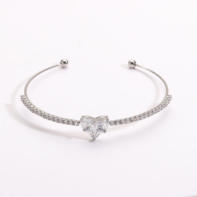 Colorful cubic zircon heart full diamond women copper bangle bracelet