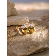 18k gold heart stainless steel earrings with diamond earrings