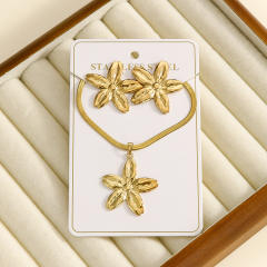 Heart-Shaped Geometric Fashion Concave-Convex Surface Earrings necklace set