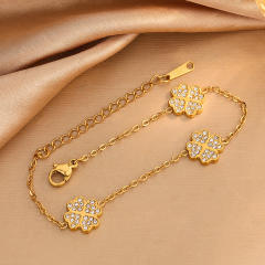 Popular Diamond-Encrusted Four-Leaf Clover Bracelet Necklace stainless steel necklace set