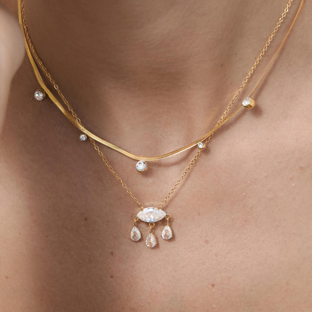 White Zircon Necklace for Women stainless steel necklace
