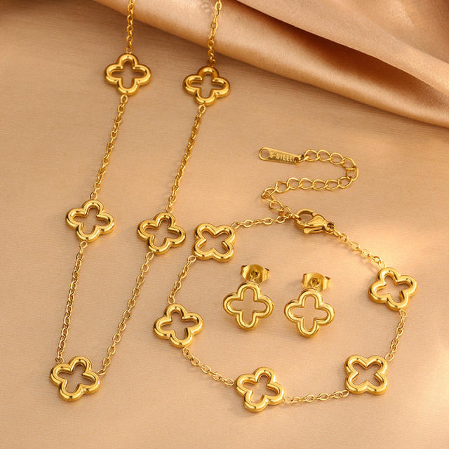 New Stainless Steel Four-Leaf Clover Bracelet Necklace stainless steel necklace set