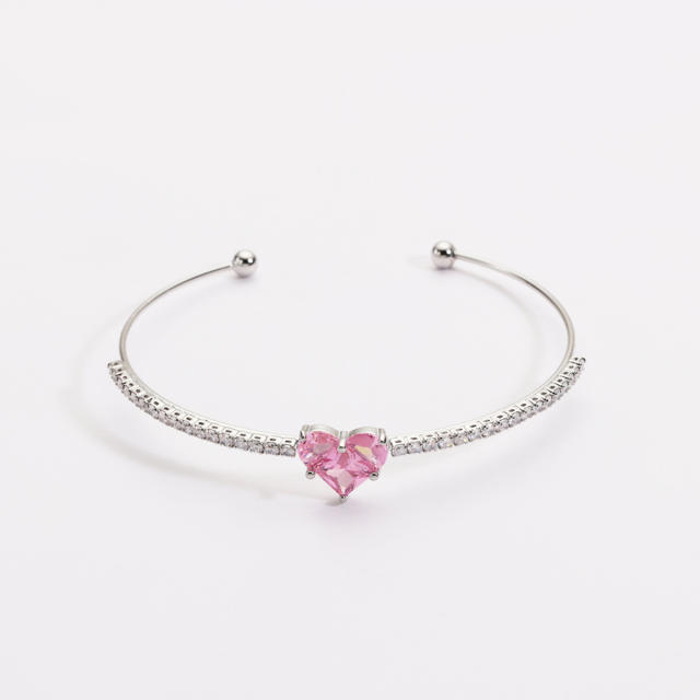 Colorful cubic zircon heart full diamond women copper bangle bracelet