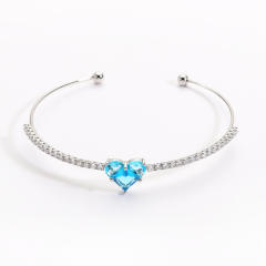 Colorful cubic zircon heart full diamond women copper bangle bracelet