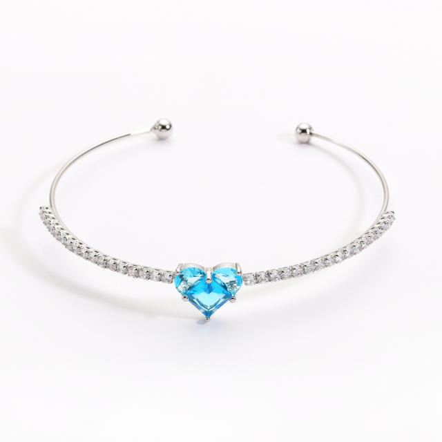 Colorful cubic zircon heart full diamond women copper bangle bracelet