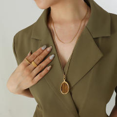 Natural Tiger Eye Stone Double-Layer Necklace stainless steel necklace