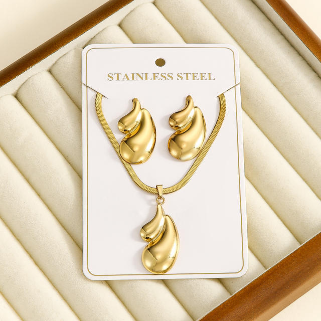 Heart-Shaped Geometric Fashion Concave-Convex Surface Earrings necklace set