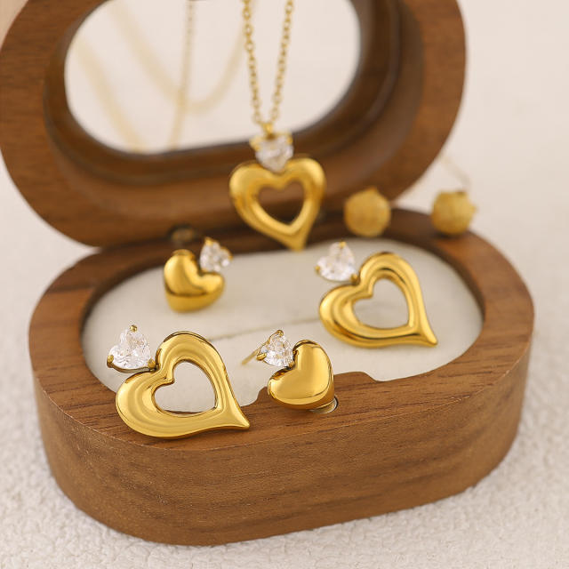 Best-Selling Ins-Style Heart-Shaped Diamond-Encrusted stainless steel necklace earrings set