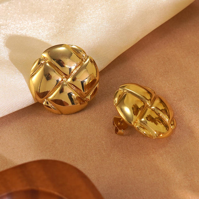 New Asymmetrical Round Earrings Simple Retro stainless steel earrings studs