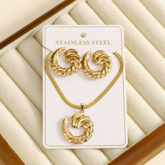 Heart-Shaped Geometric Fashion Concave-Convex Surface Earrings necklace set