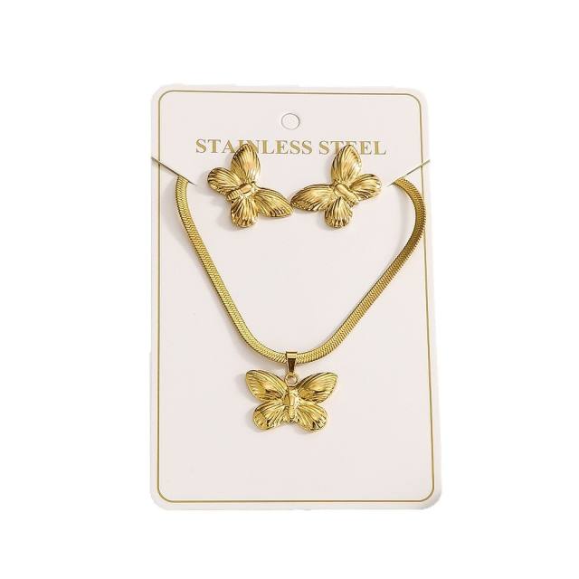 Heart-Shaped Geometric Fashion Concave-Convex Surface Earrings necklace set