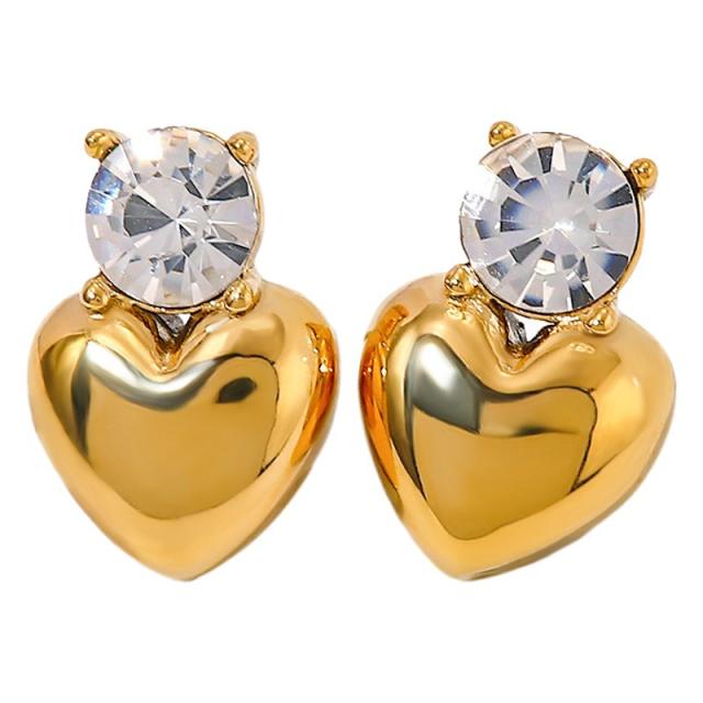 18k gold heart stainless steel earrings with diamond earrings